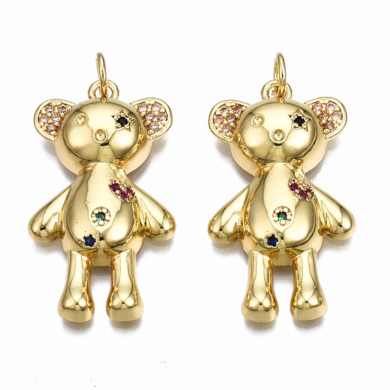 Латунные микро проложить кубического циркония подвески, с прыжковых колец, без никеля , реальный 16 k позолоченный, медведь