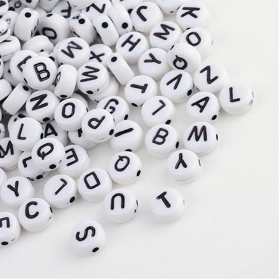 Acrylic Horizontal Hole Letter Beads, Flat Round with Letter