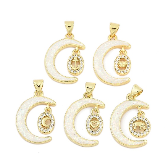 Латунные микро проложить кубического циркония подвески, с синтетическим опалом, долговечный, стойки покрытие, без свинца и без кадмия, подвеска луна и овал