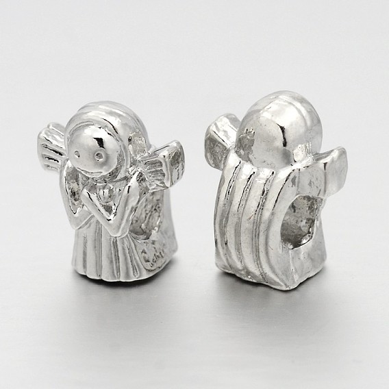 Rack Plating Alloy European Beads, Angel, 13x11x8mm, Hole: 4mm