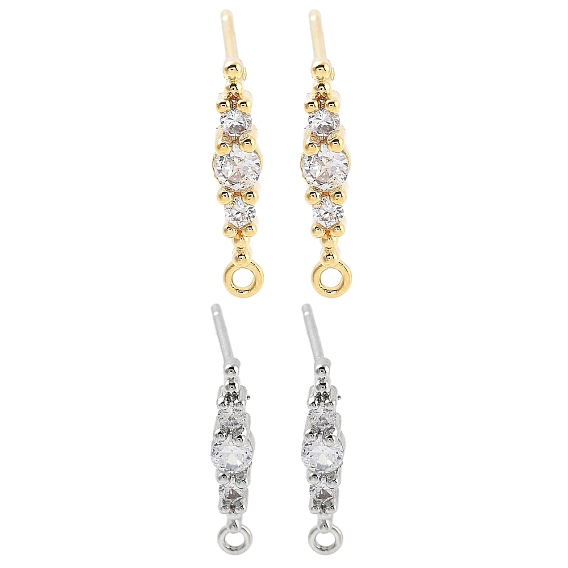 Латунные серьги-гвоздики с фианитами, без кадмия, без никеля и без свинца, с петлей