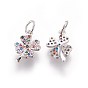 Brass Micro Pave Cubic Zirconia Charms, Four Leaf Clover