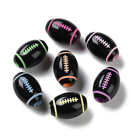 Spray Printed Opaque Acrylic European Beads, Large Hole Beads, Rugby