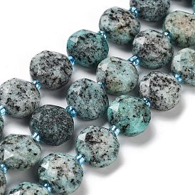 Jaspe de sésame naturel / perles de jaspe kiwi, avec des perles de rocaille, coupe hexagonale facettée, plat rond, teint