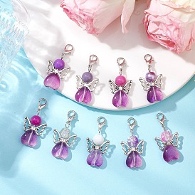 Angel Glass Pendant Decorations, Zinc Alloy Lobster Claw Clasps Charm for Bag Ornaments