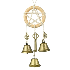 Iron Witch Bells for Door Knob Protection, Witch Wind Chimes Door Hanger, Wood Ring with Star for Home Decor, Key