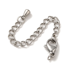 Rack Plating Stainless Steel Chain Extender, with Lobster Claw Clasps, Long-Lasting Plated, Cadmium Free & Lead Free, Column