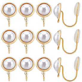 10шт. полукруглые латунные застежки для сережек-каффов, с имитацией жемчуга из АБС-пластика и петлями, долговечный, без никеля 