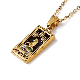 Brass The Star Rectangle Tarot Card Pendant Necklace with Cubic Zirconia, 304 Stainless Steel Jewelry for Women