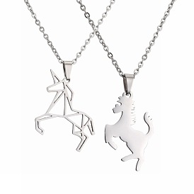 Stainless Steel Elephant and Deer Pendant Necklace Set for Couples