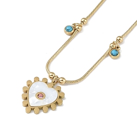 304 Stainless Steel Snake Chain Necklaces, Heart Pendant Necklaces, with Synthetic Turquoise Charms, Real 18K Gold Plated