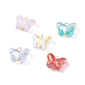 Transparent Glass Charms, with Golden Plated Brass Findings, Butterfly