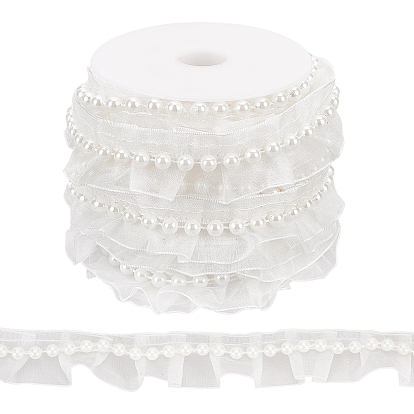 Pleated Organza with Plastic Beads Ribbon, with Spool