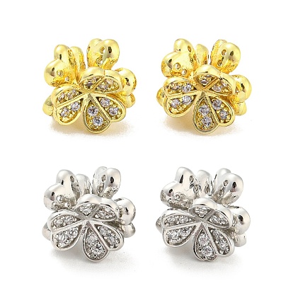 Brass Pave Clear Cubic Zirconia Beads, Long-Lasting Plated, Cadmium Free & Lead Free, Clover