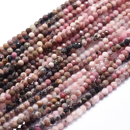 Natural Rhodonite Beads Strands, Gradient Style, Round, Faceted