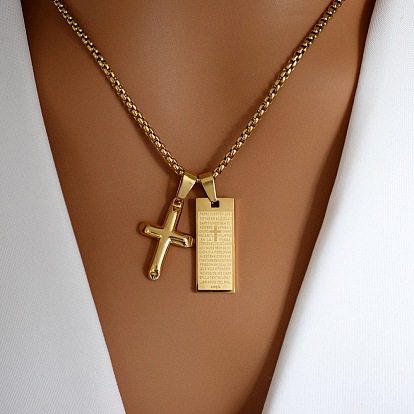 Крест и прямоугольник 304 ожерелья с подвесками из нержавеющей стали