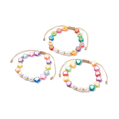 Handmade Polymer Clay & Natural Pearl Braided Bead Bracelet for Women