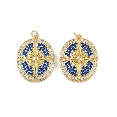 Латунные микро проложить кубического циркония подвески, овал со звездочками, с целью перехода в кольце, стойки покрытие, реальный 18 k позолоченный, без свинца и без кадмия, долговечный