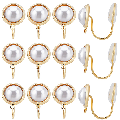 10шт. полукруглые латунные застежки для сережек-каффов, с имитацией жемчуга из АБС-пластика и петлями, долговечный, без никеля 