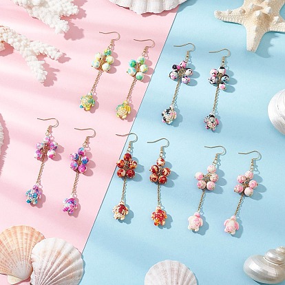 304 серьги-подвески из нержавеющей стали с синтетической бирюзой и черепаховым узором