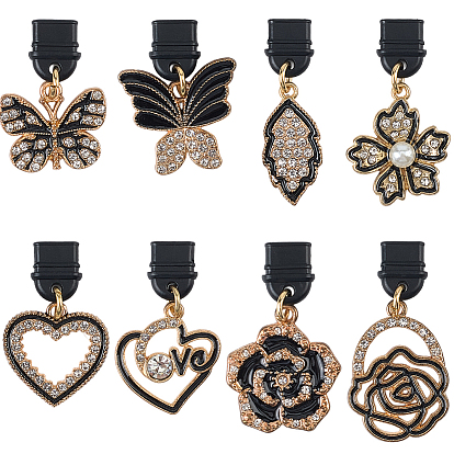 8шт пластиковые мобильные пылезащитные заглушки, с эмалью сплава и горный хрусталь подвески, разнообразные