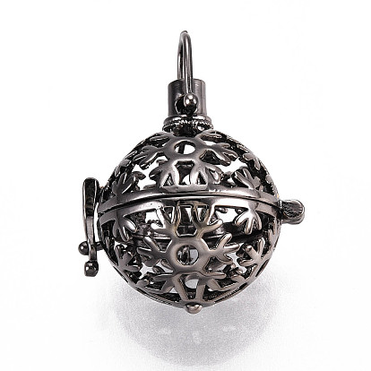 Подвески из латуни, без никеля , для ожерелья, со стразами, полый круглый со снежинкой