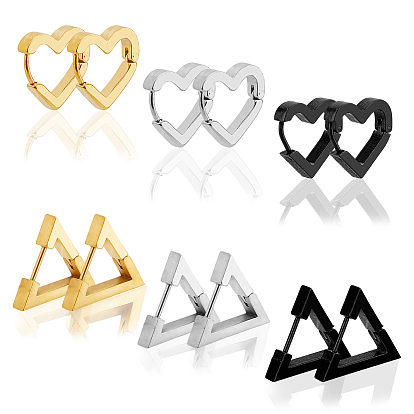 12шт 6 стильные серьги-кольца из нержавеющей стали для женщин, треугольник и сердце