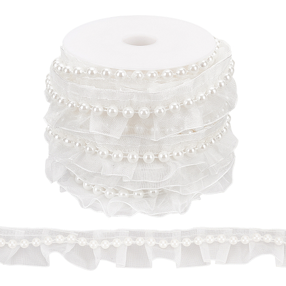 Pleated Organza with Plastic Beads Ribbon, with Spool