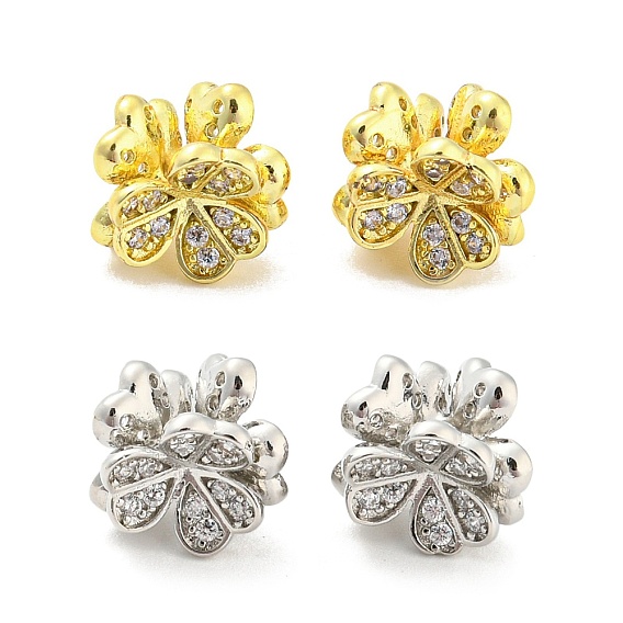 Латунные бусины из прозрачного кубического циркония, долговечный, без кадмия и без свинца, клевер