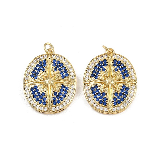Латунные микро проложить кубического циркония подвески, овал со звездочками, с целью перехода в кольце, стойки покрытие, реальный 18 k позолоченный, без свинца и без кадмия, долговечный