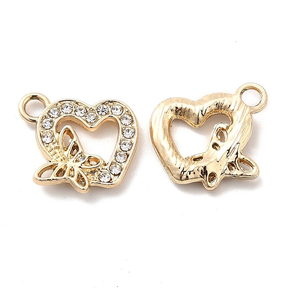UV Plating Alloy Pendants, with Crystal Rhinestone, Heart with Butterfly Charms