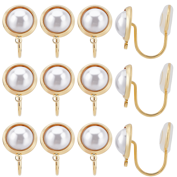 10шт. полукруглые латунные застежки для сережек-каффов, с имитацией жемчуга из АБС-пластика и петлями, долговечный, без никеля 