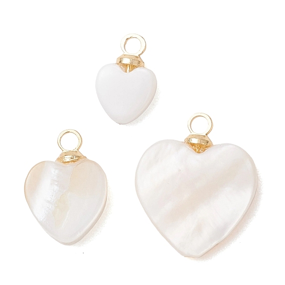 3шт. 3 размеры подвески в виде сердца из натуральных пресноводных ракушек, с латунной поручительств, цвет морской раковины