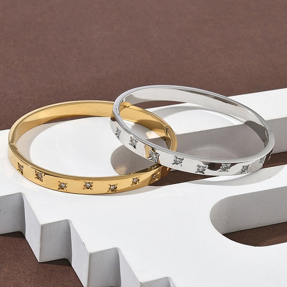 304 браслеты из нержавеющей стали с кубическим цирконием для женщин