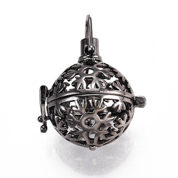 Подвески из латуни, без никеля , для ожерелья, со стразами, полый круглый со снежинкой