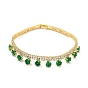 Green Cubic Zirconia Diamond Charm Bracelet with Rack Plating Brass Link Chains, Long-Lasting Plated, Cadmium Free & Lead Free