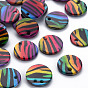 Printed Freshwater Shell Charms, Flat Round with Zebra-Stripe Pattern
