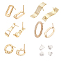20Pcs 5 Style Brass Stud Earring Findings, with Loop, with 40Pcs Plastic Ear Nuts, Oval & Ring & Rectangle & Trapezoid