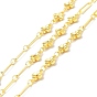 Handmade Brass Flower Link & Paperclip Chains, with Clear Cubic Zirconia, Long-Lasting Plated, Soldered, with Spool