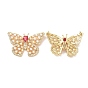 Brass Micro Pave Cubic Zirconia 2-Loop Pendants, Cadmium Free & Lead Free, with ABS Pearl, Butterfly Charm