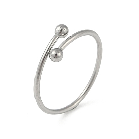 304 Stainless Steel Round Ball Open Cuff Finger Rings for Women