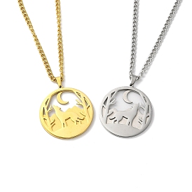 304 Stainless Steel Double Layer Pendant Necklaces, Moon with Wolf