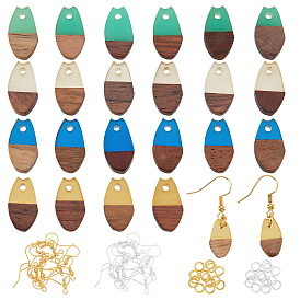 Olycraft DIY Walnut Wooden Dangle Earring Making Kits, 24Pcs 4 Colors Fish Mouth Resin & Walnut Wood Pendants, Brass Earring Hooks & Jump Rings