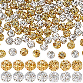 120Pcs 2 Styles Brass Beads, Hollow Round