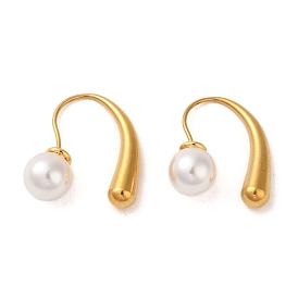 304 Stainless Steel Dangle Earrings, Round Plastic Imitation Pearl Earrings for Women