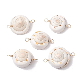Natural Shiva Eye Shell Links Connector Charms with Real 18K Gold Plated Copper Wire Double Loops