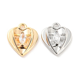 Clear Glass Charms, with Brass Finding, Heart