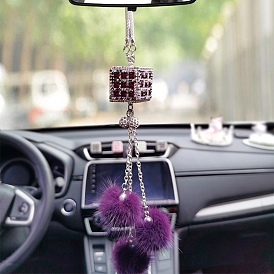 Плюшевые круглые и кубические подвесные украшения со стразами, для украшения зеркала заднего вида автомобиля