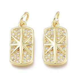Brass Micro Pave Clear Cubic Zirconia Charms, with Jump Ring, Long-Lasting Plated, Rectangle with Star