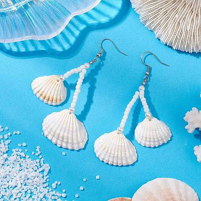316 подвесные серьги из хирургической нержавеющей стали, с ракушкой и стеклянной бусиной, формы раковины